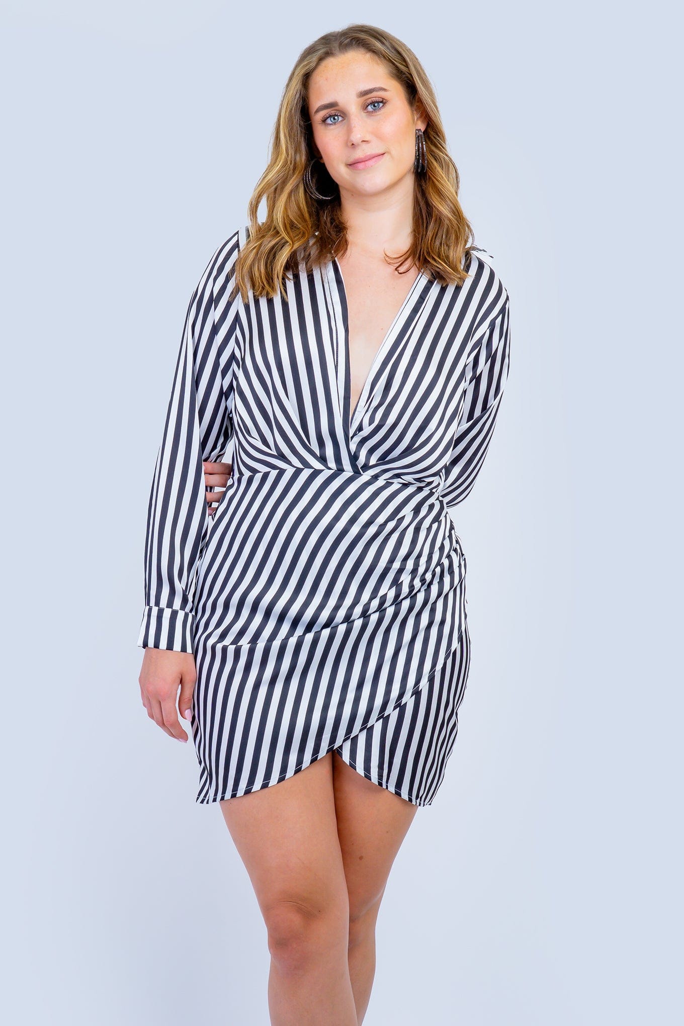 DCD DRESSES Black and White Stripe Satin Dress