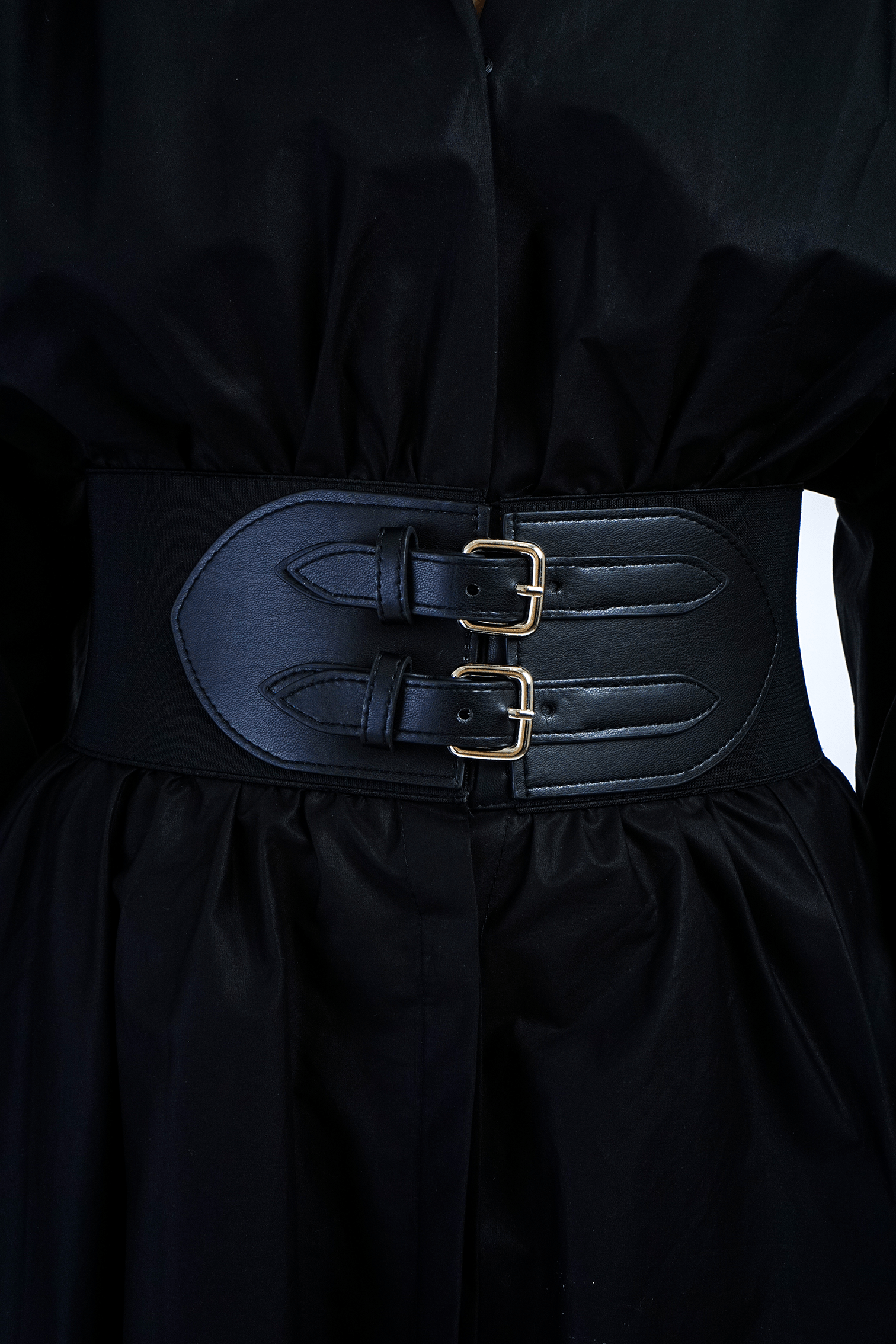 DCD Dresses Black Double Buckle Shirt Dress