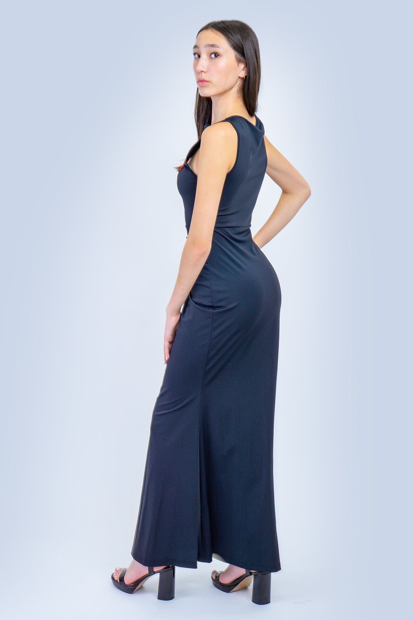 DCD DRESSES Black with Red Rhinestone Heart Maxi Dress