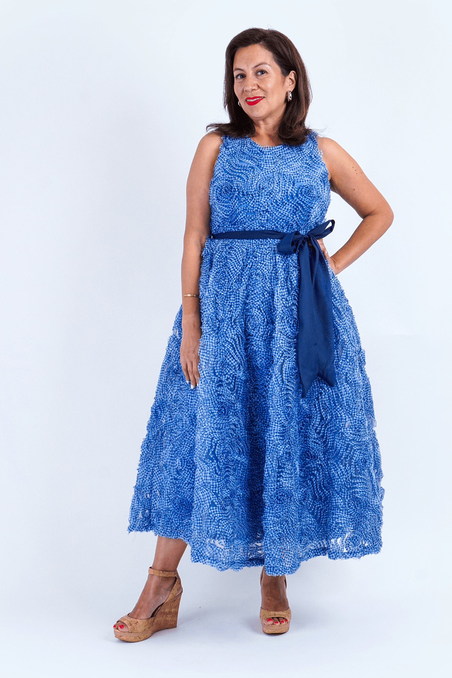 Chloe Dao Boutique DRESSES Blue 3D Floral Midi Dress
