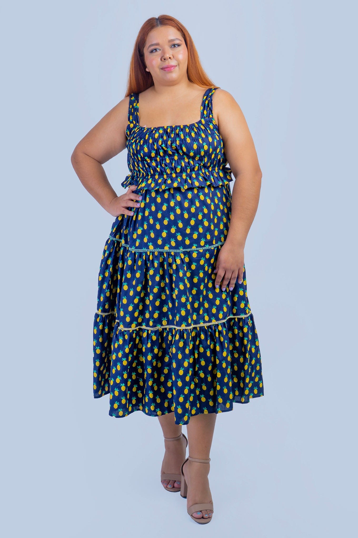 DCD DRESSES Dark Blue Pineapple Smock Dress
