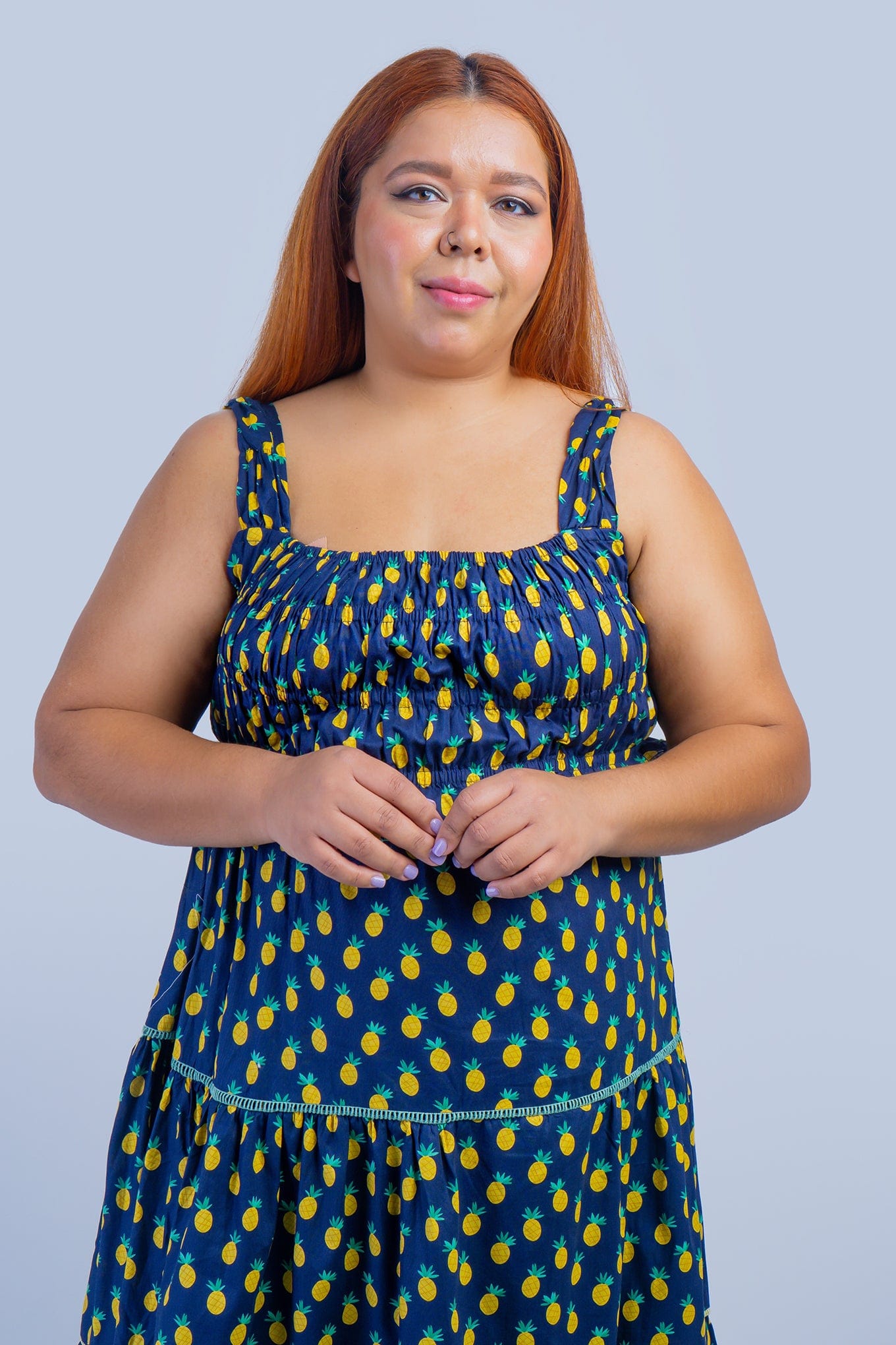 DCD DRESSES Dark Blue Pineapple Smock Dress