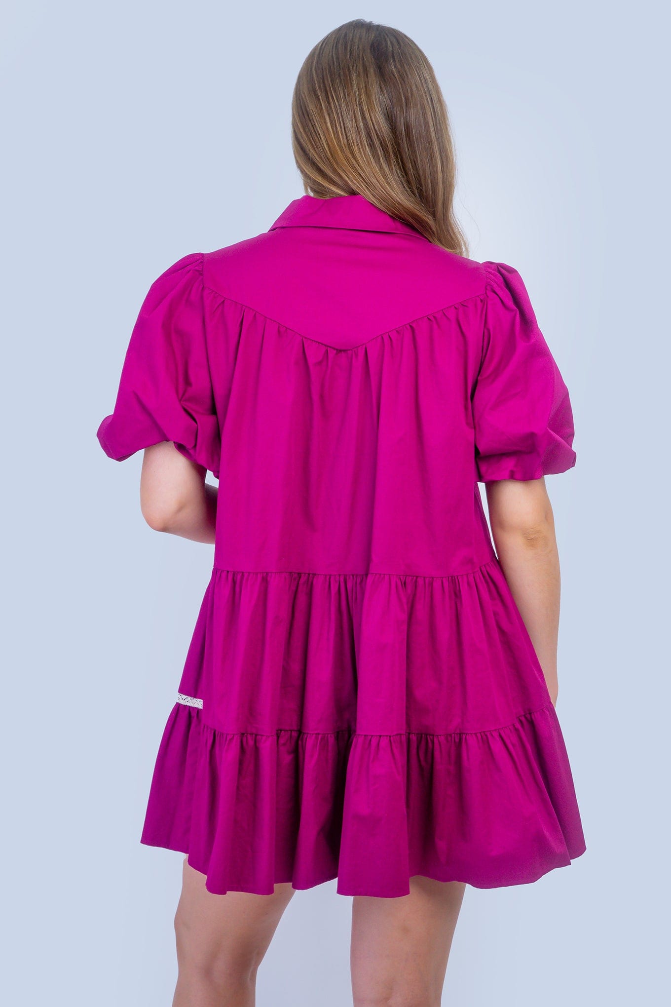DCD DRESSES Magenta Lace Trim Babydoll Dress
