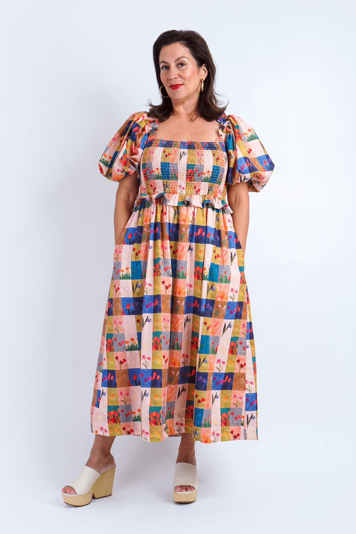 DCD DRESSES Multi Tiles Print Midi Dress