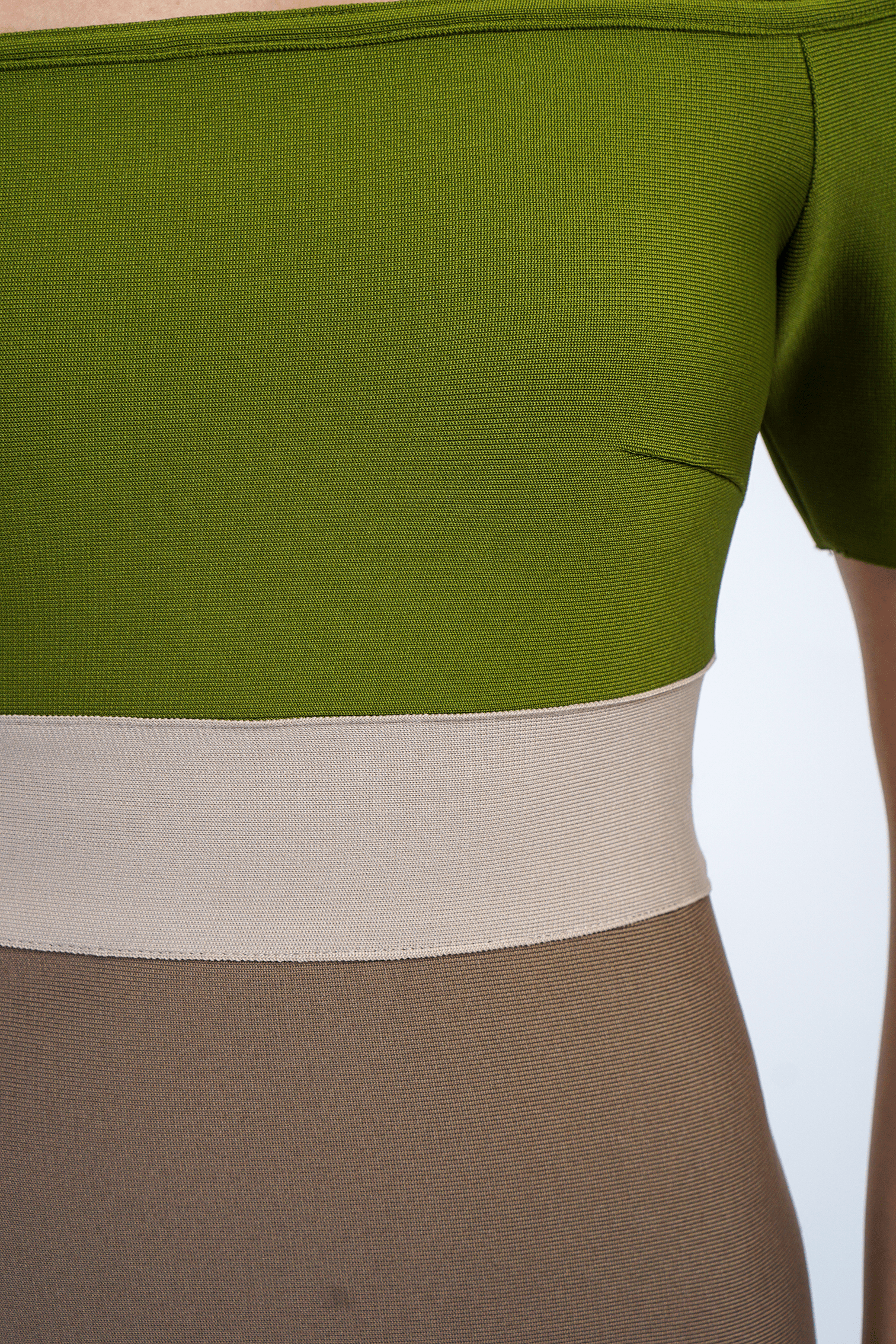 DCD DRESSES Olive Color Block Bandage Off Shoulder Dress