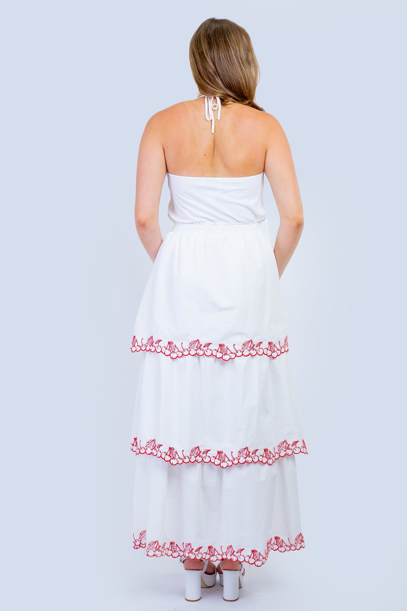 DCD DRESSES White Strapless Cherries Tiered Dress