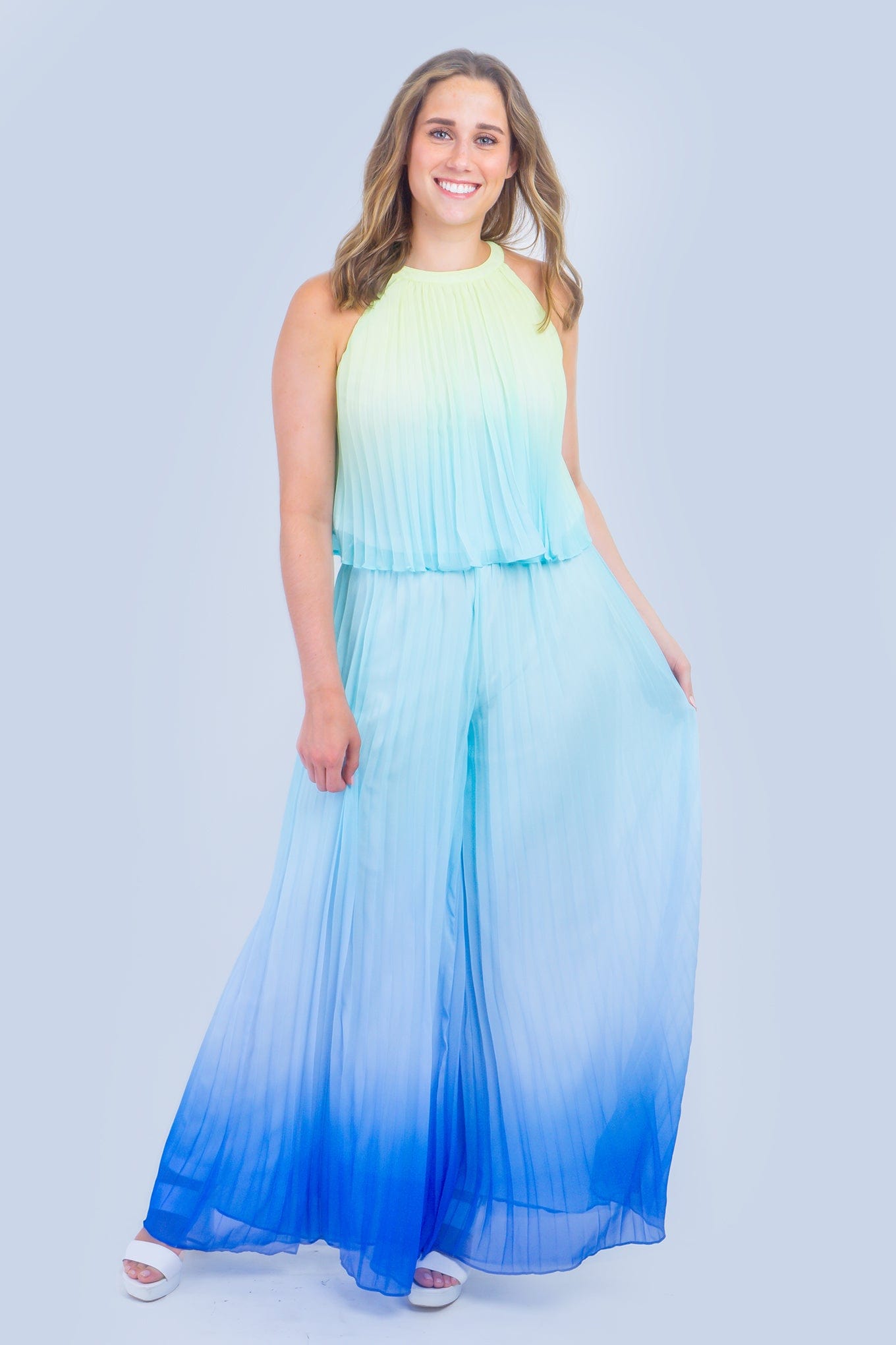 DCD DRESSES Yellow and Blue Ombre Top & Pant Set