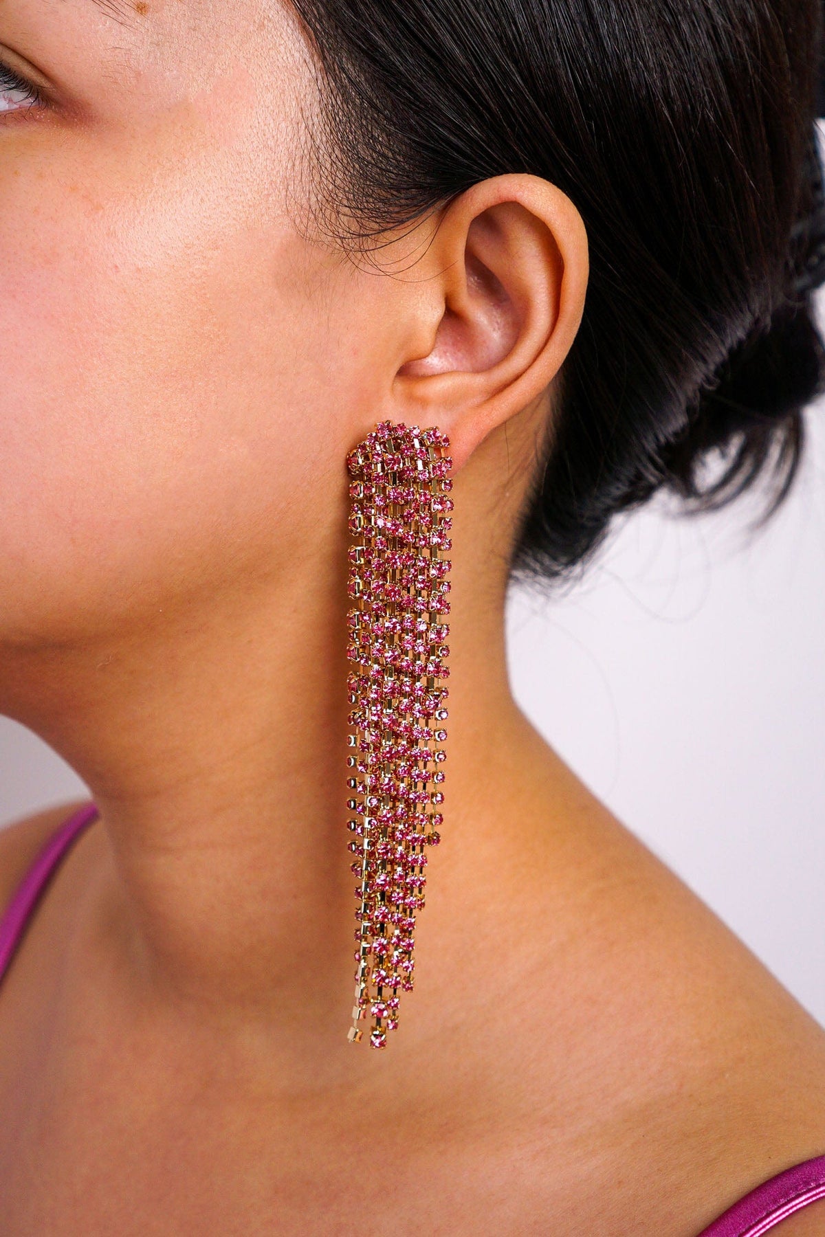 DCD EARRINGS Pink Diamond Geometric Tassel Earrings