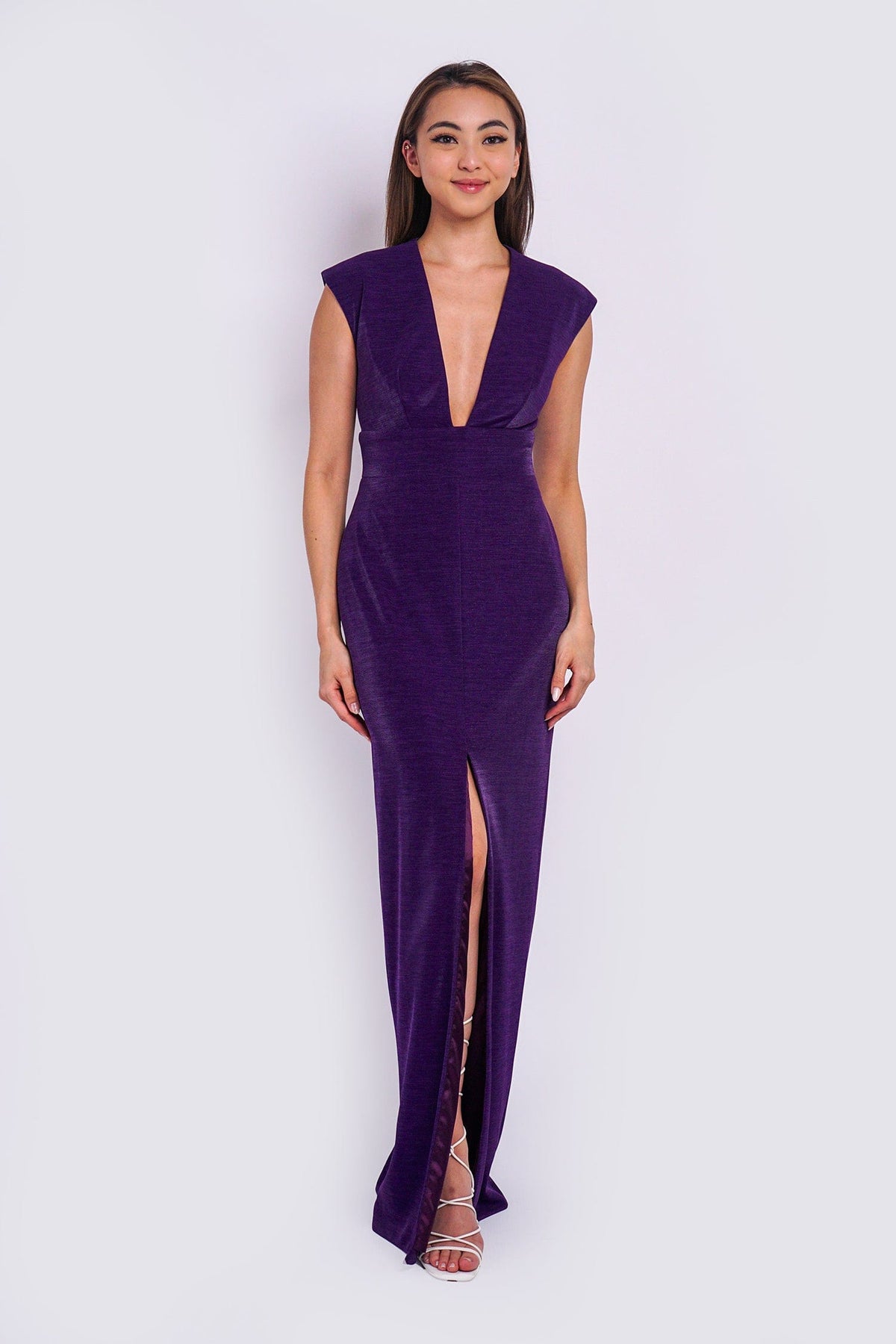 Chloe Dao gowns Purple Lux Sheen V Neck Aiden Gown