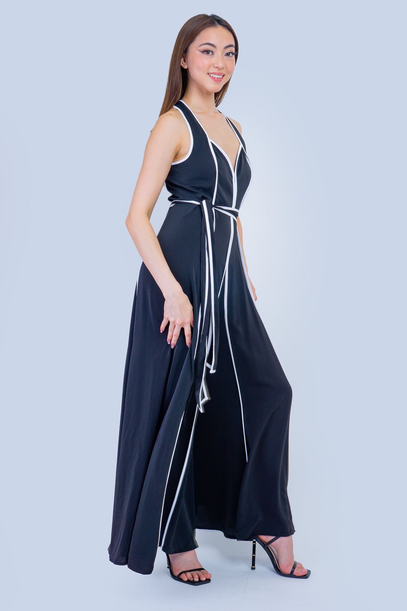 DCD JUMPSUITS Black Jumpsuit with White Piping