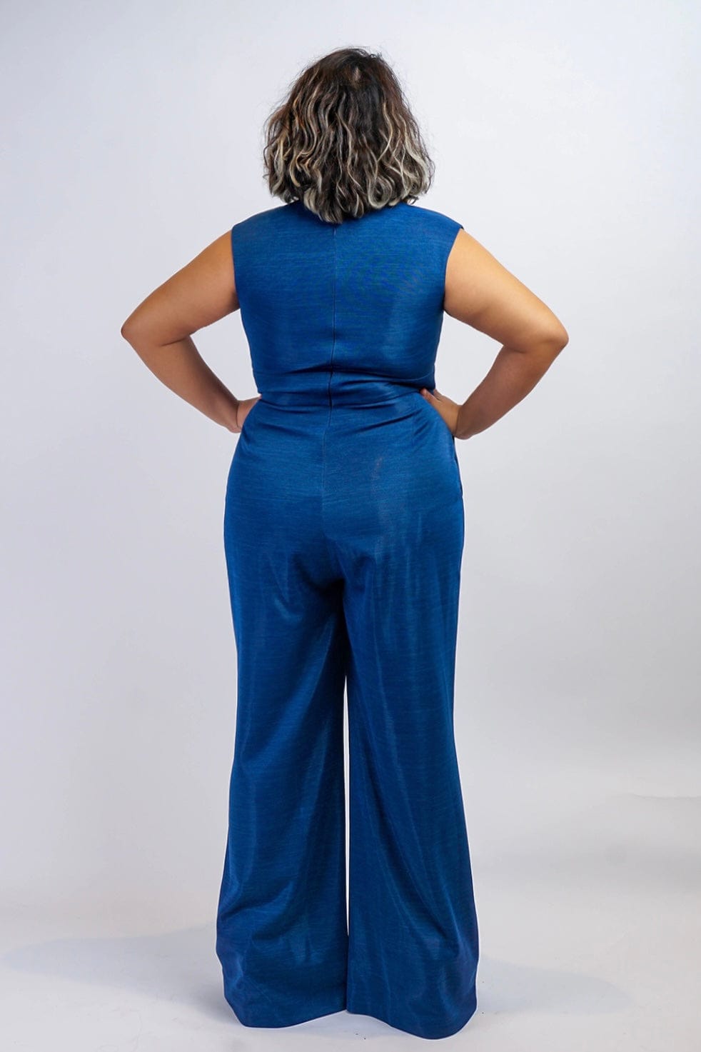 Chloe Dao JUMPSUITS & ROMPERS Sapphire Blue Luxe V Neck Aiden Jumpsuit