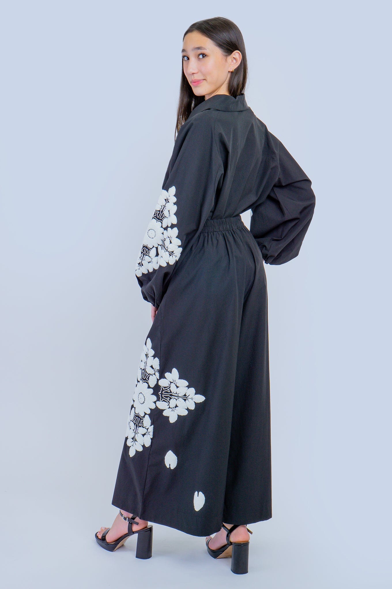 DCD PANTS ALL Black/White 3D Emboidery Floral Pant
