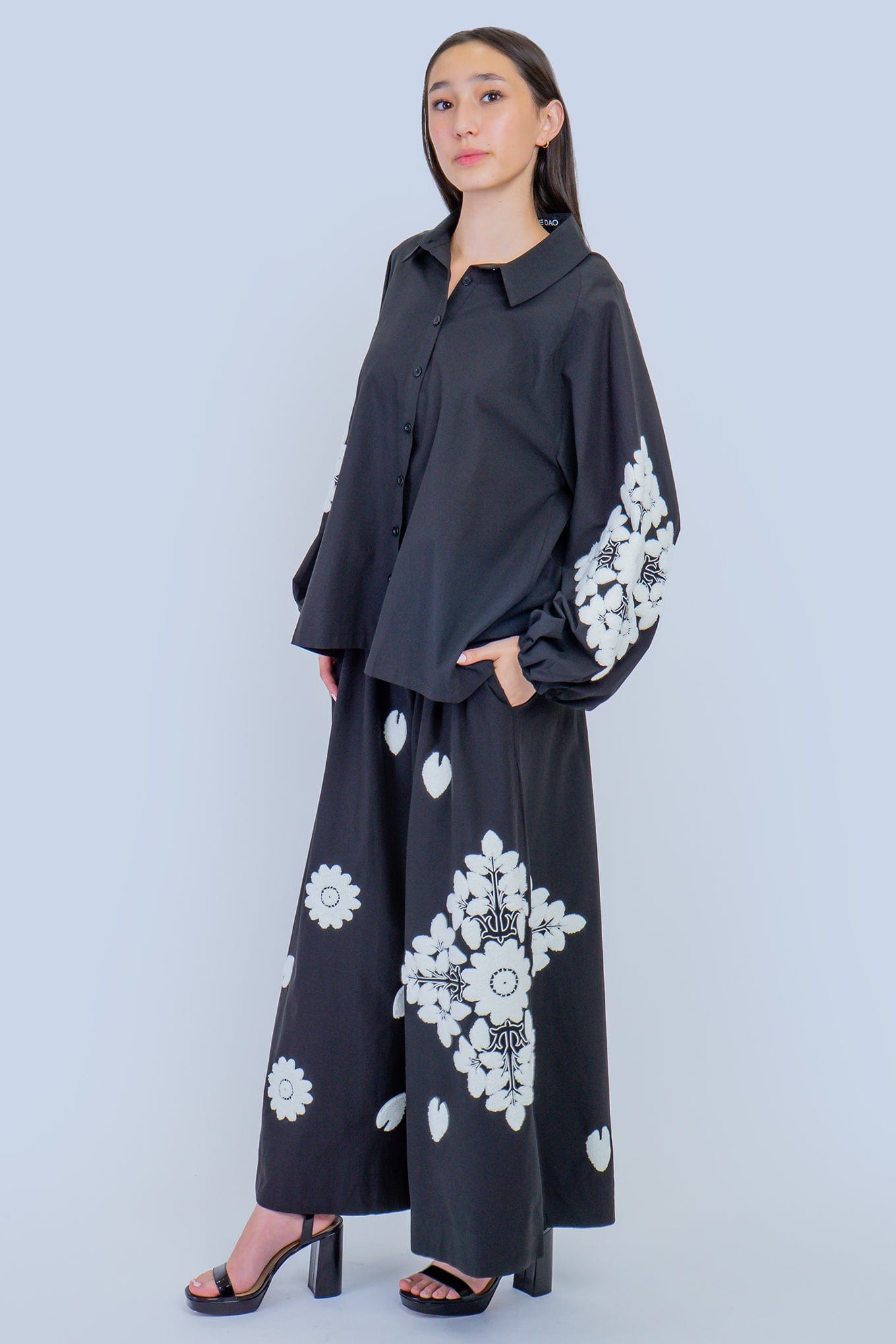 DCD PANTS ALL Black/White 3D Emboidery Floral Pant