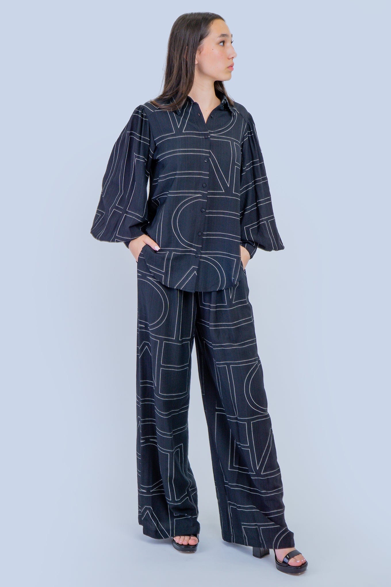 DCD PANTS Black/White Linear Abstract Pants