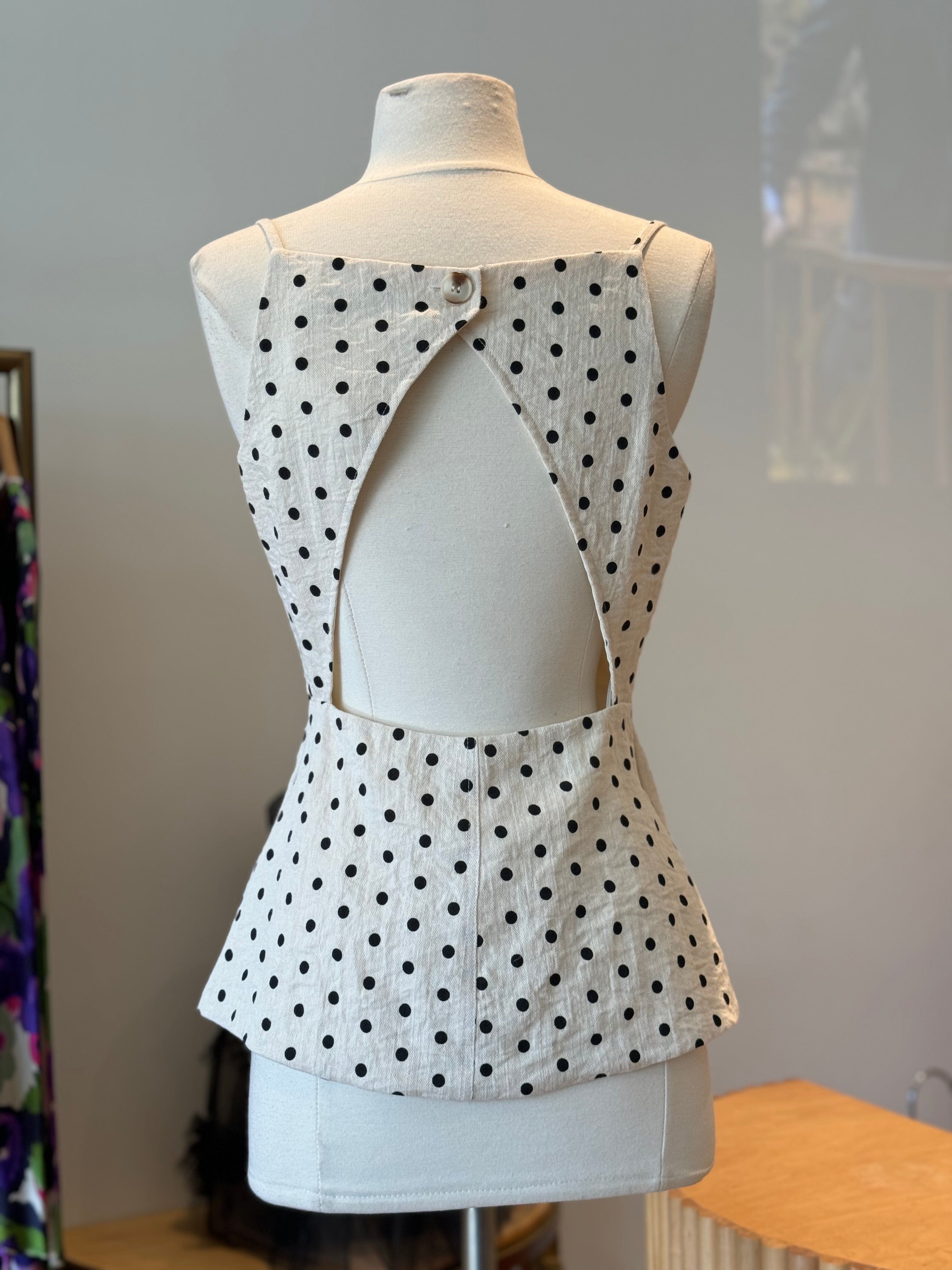 DCD TOPS Natural Black Polka Dot Top Vest