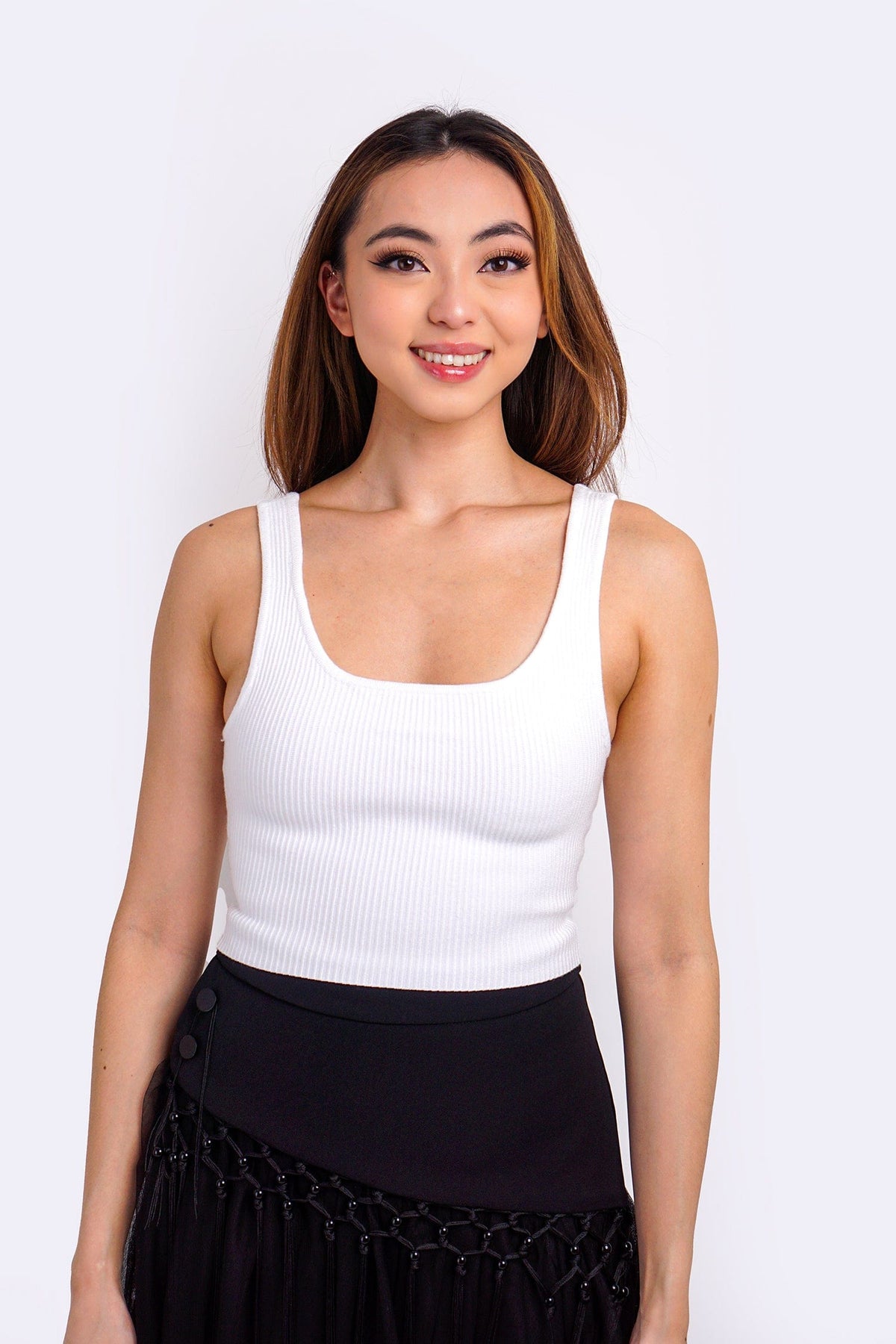 DCD TOPS White Knitted Square Neck Crop Top