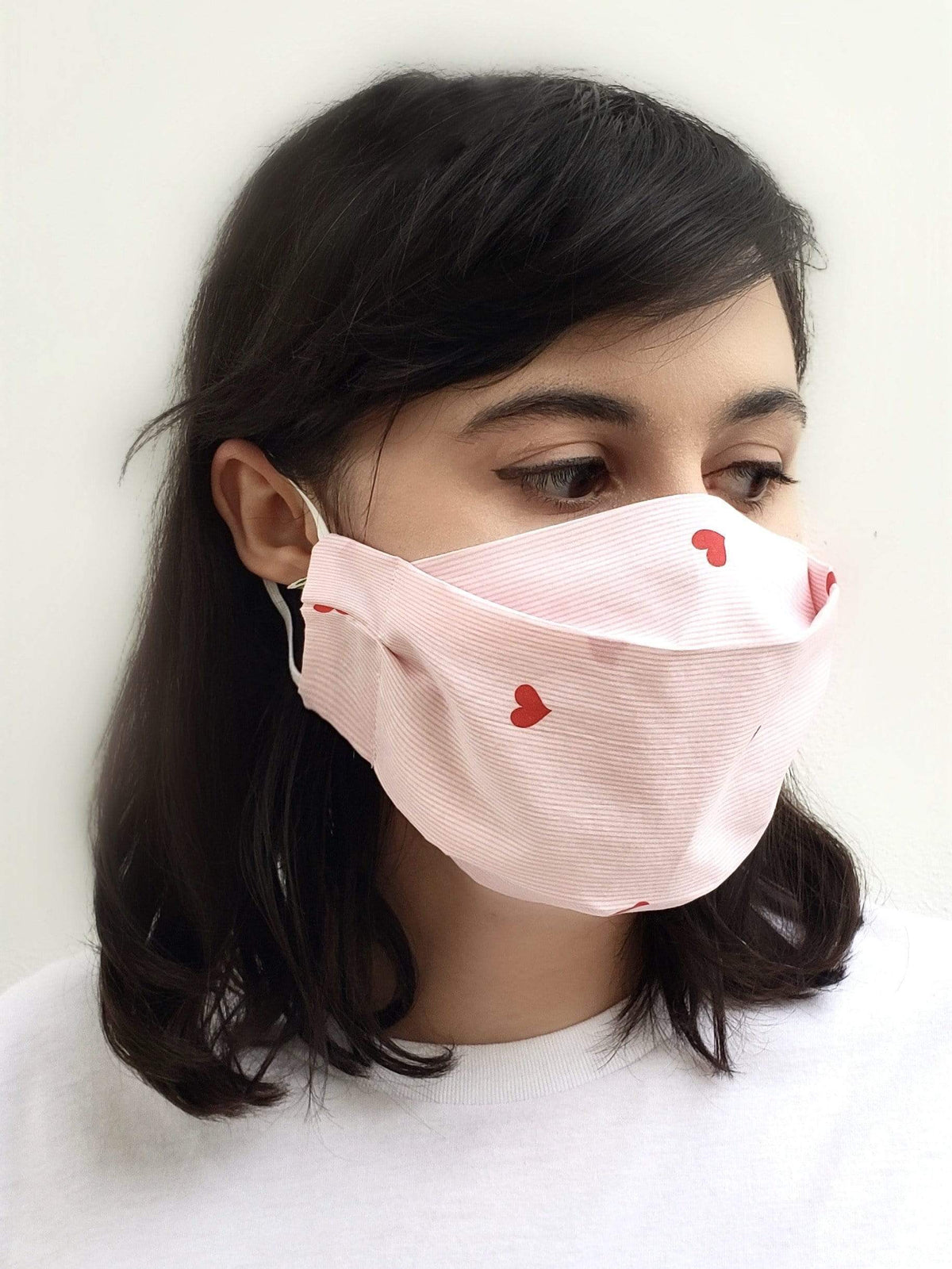 Box Pleated Face Masks Black Heart Mini Stripes (Box Pleated Mask with Filter Pocket) - Chloe Dao