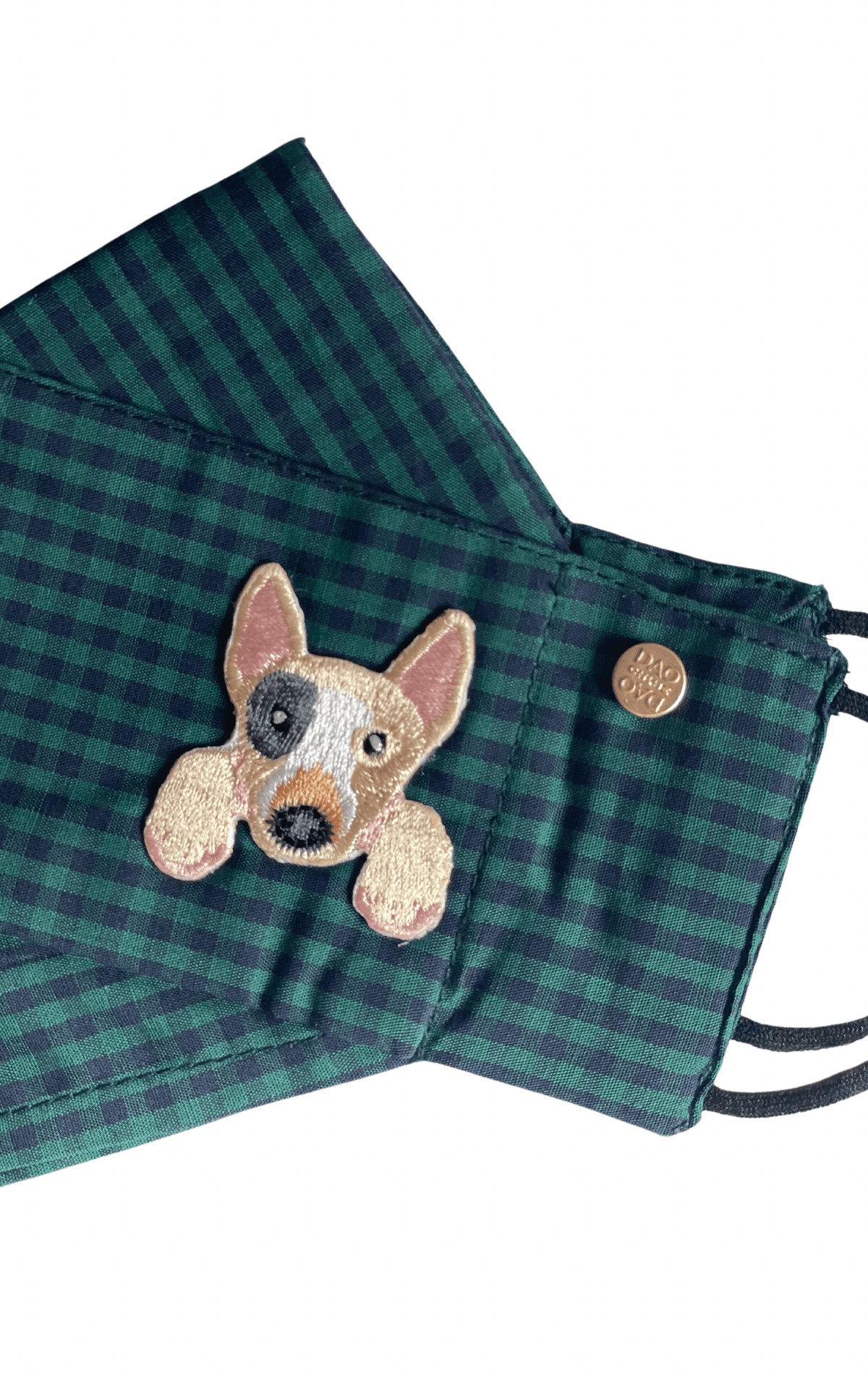 Box Pleated Face Masks Bull Terrier Green Gingham Box Pleat Mask ( w Filter Pocket) - Chloe Dao
