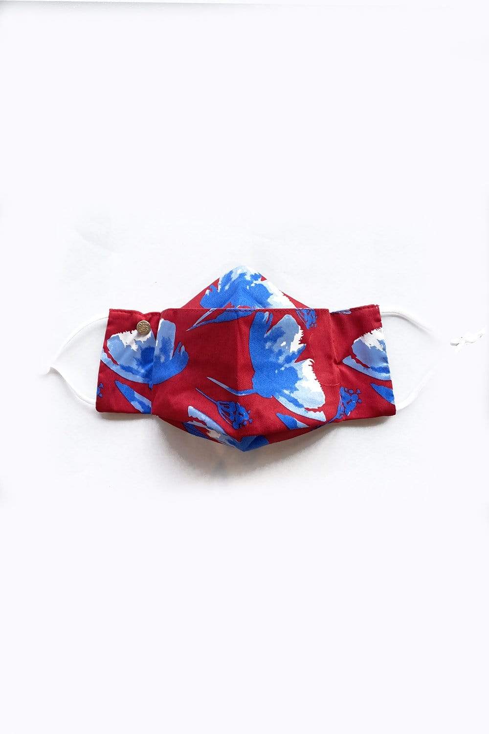 Box Pleated Face Masks Heavenly Blue on Red (Box Pleated Mask with Filter Pocket) - Chloe Dao