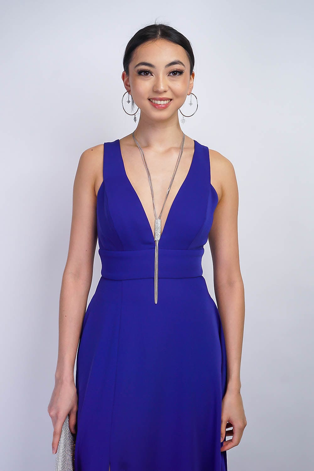 GOWNS Cobalt Blue V Neck Front Slit Soraya Gown - Chloe Dao