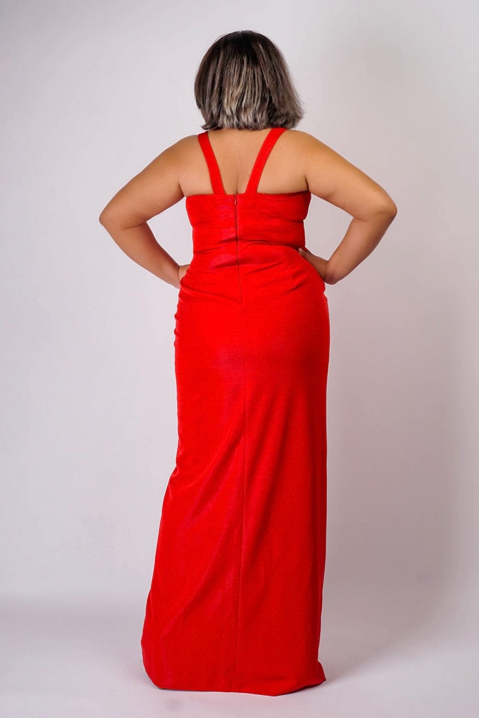 DCD GOWNS Ruby Red Luxe Slim V Neck Sonaya Gown