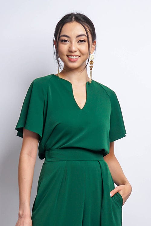 TOPS Green Cursive V Neck Rae Top - Chloe Dao