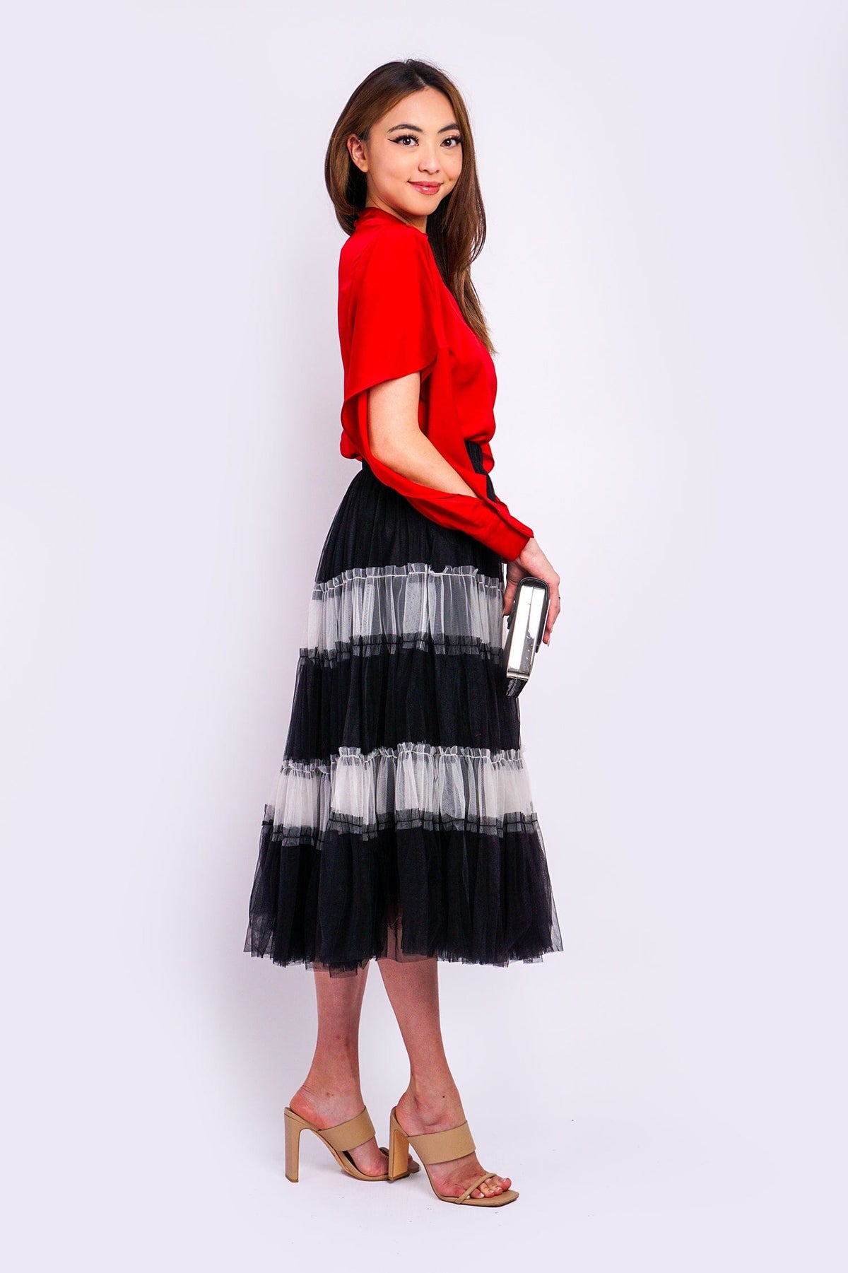 DCD BOTTOMS Black White Full Tulle Skirt