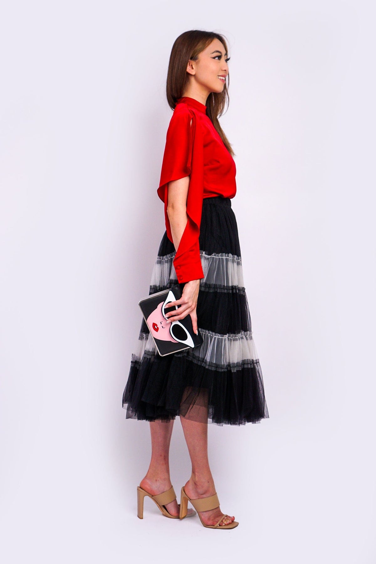 DCD BOTTOMS Black White Full Tulle Skirt