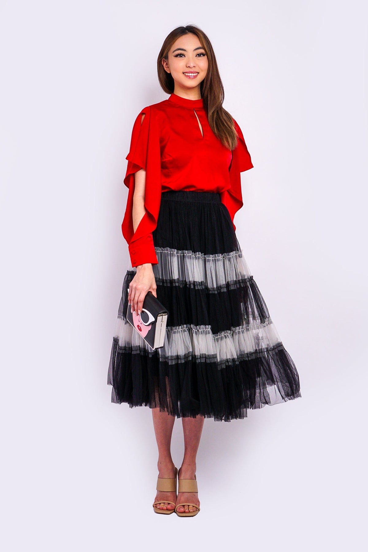 DCD BOTTOMS Black White Full Tulle Skirt