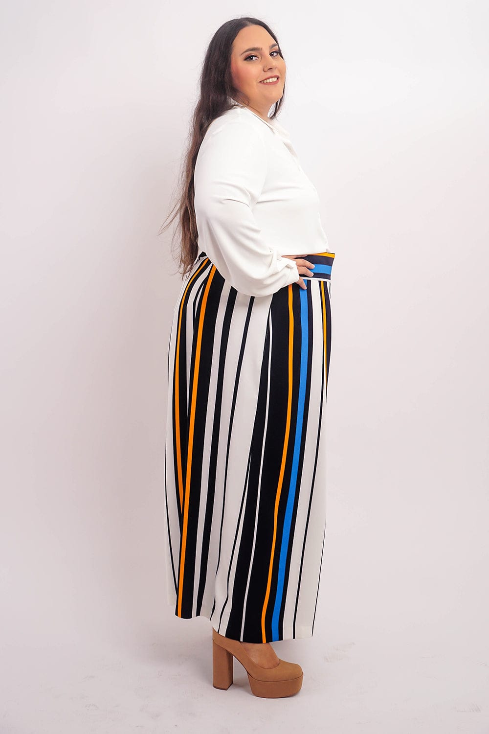 Chloe Dao BOTTOMS Blue Stripe Pleated Wide Leg Kira Pants