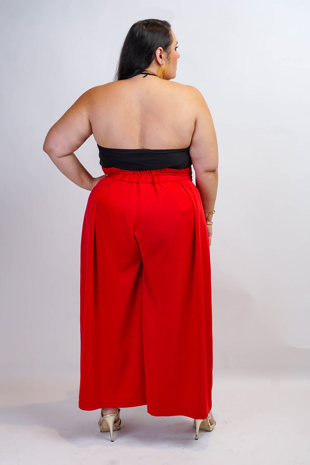 Red Dress High Waist Wide Leg Pants