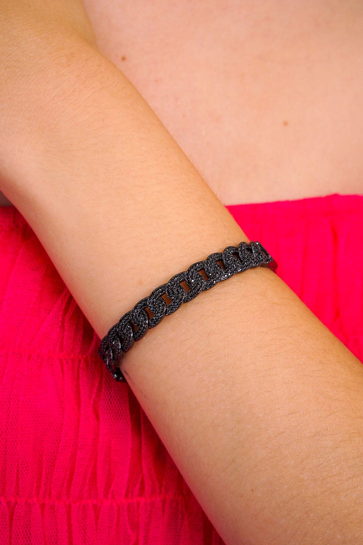 DCD BRACELETS 1 Hematite Rope Half Black CZ W/ Safety Clasp