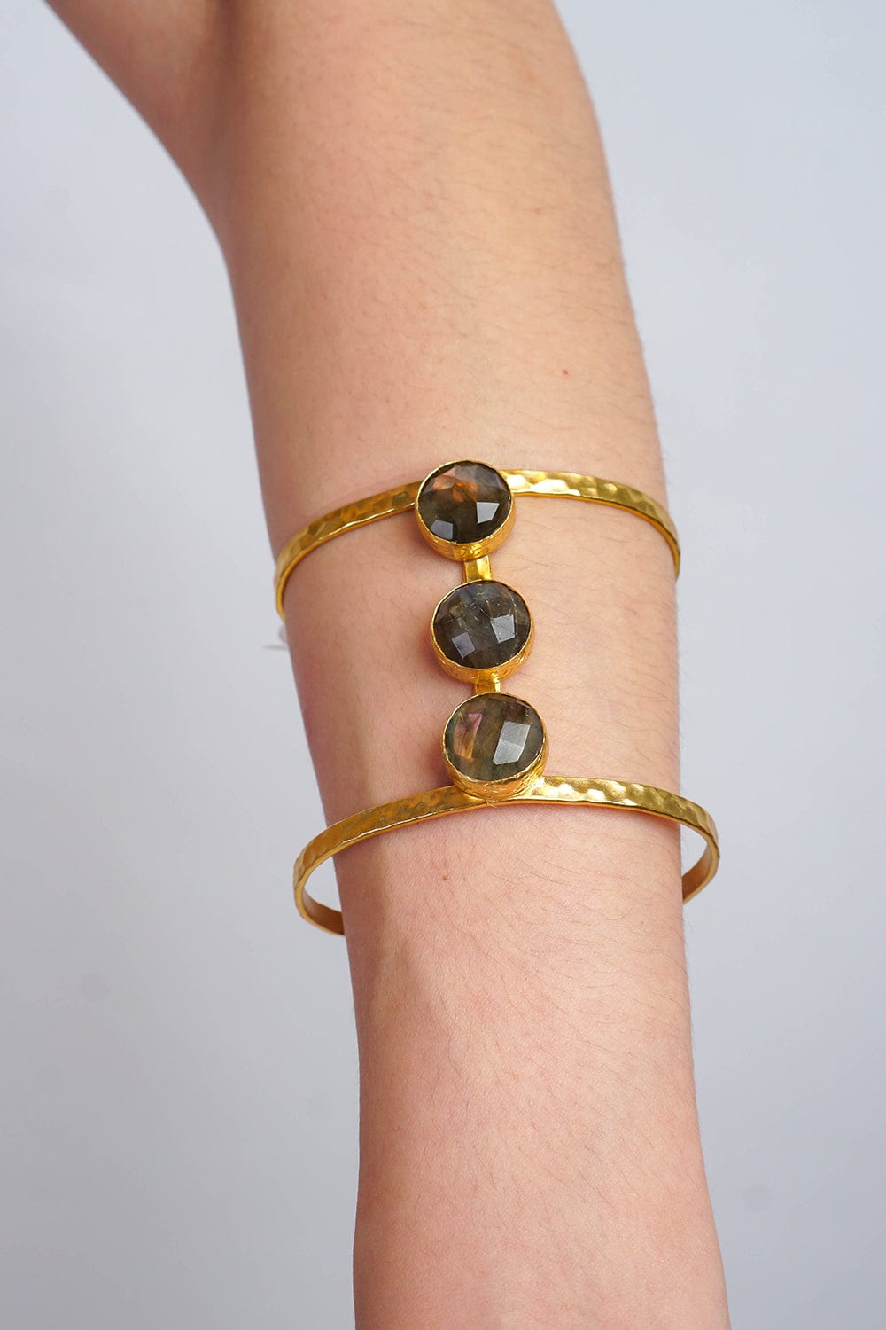 DCD BRACELETS Brass Gold Bracelet 3 Labradorite Stones