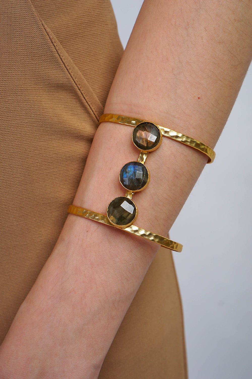 Brass Gold Bracelet 3 Labradorite Stones Chloe Dao