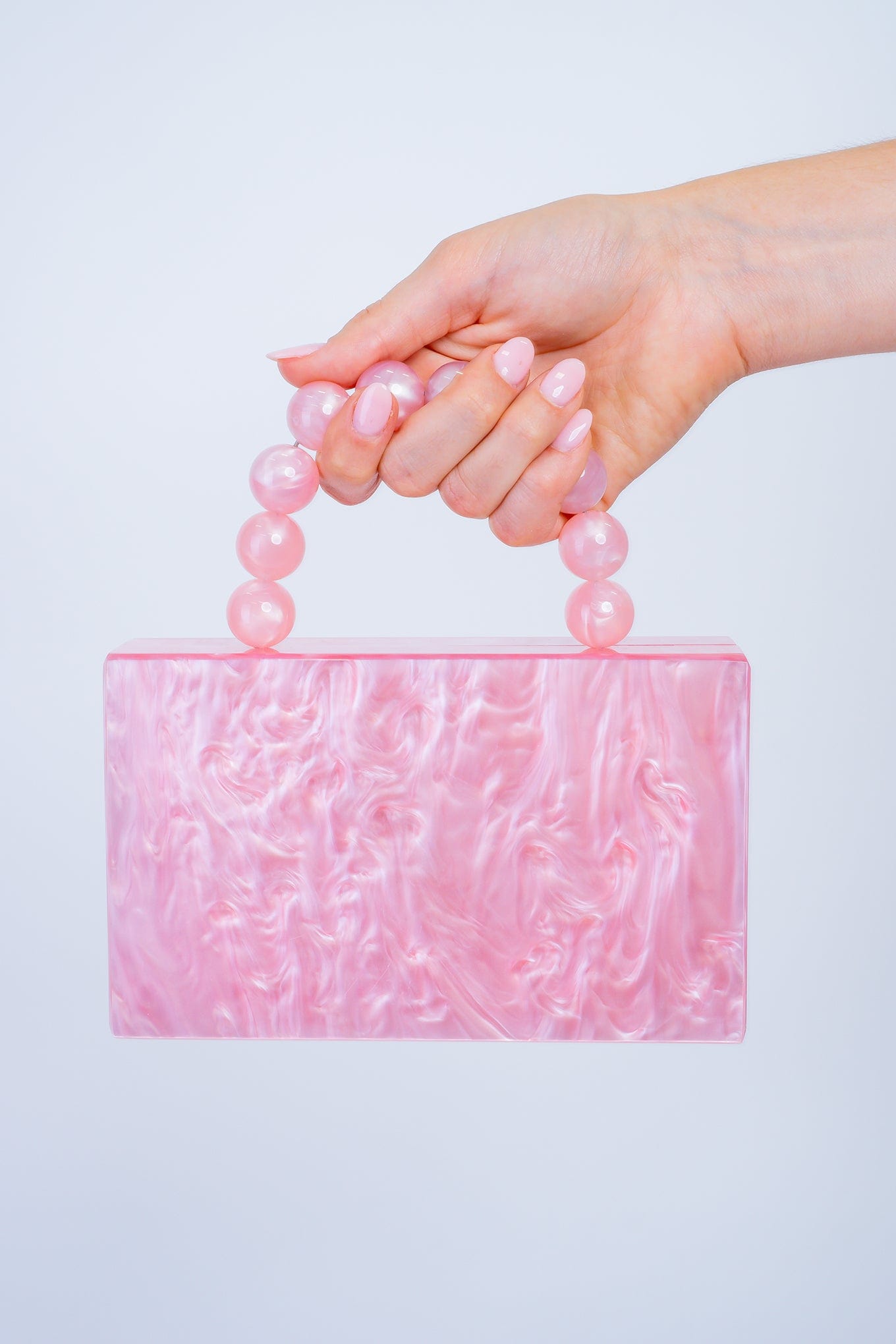 DCD CLUTCHES Light Pink Bead Handle Acrylic Clutch