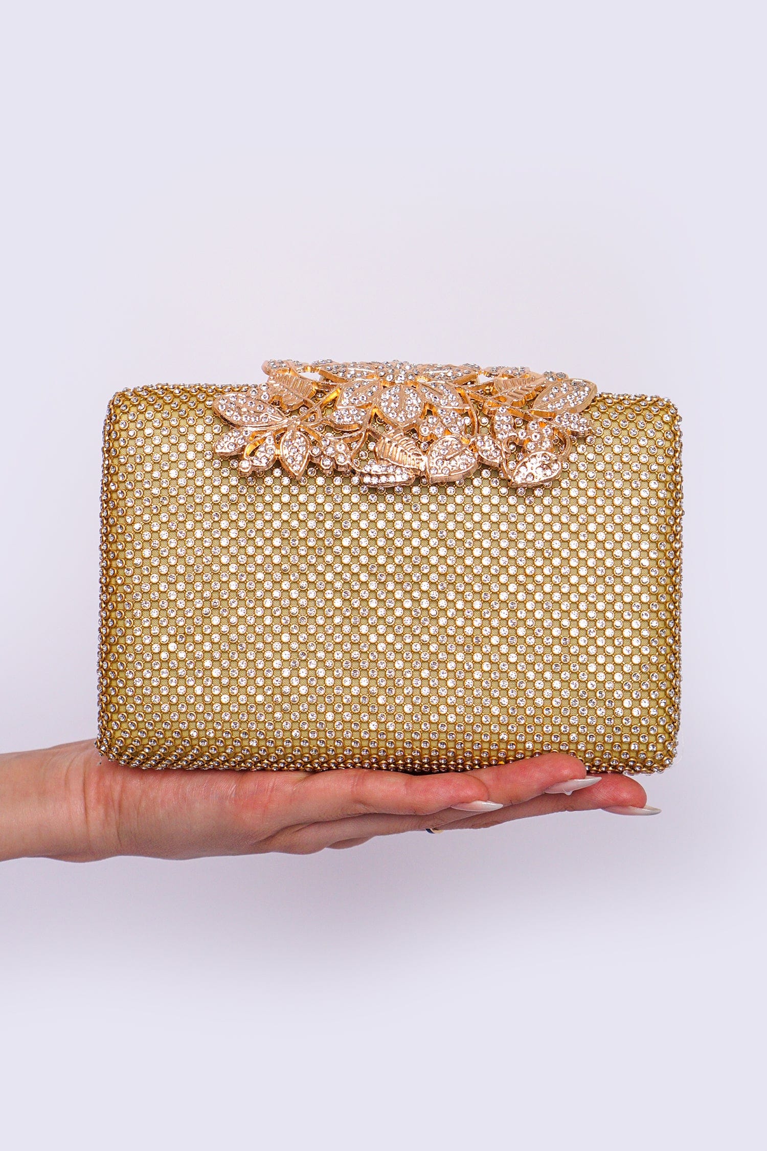 DCD CLUTCHES Sparkle Gold Flower Clutch