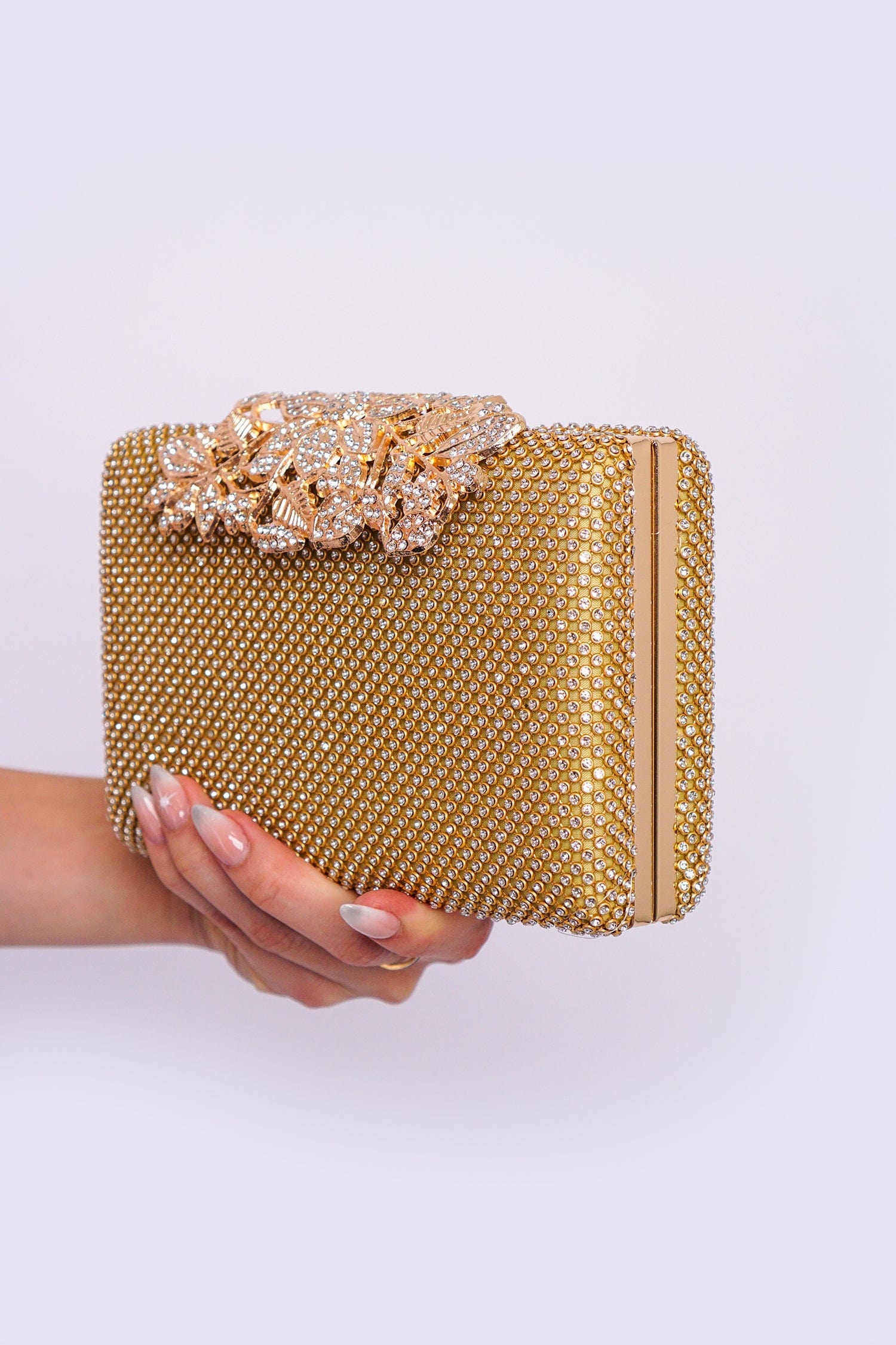 DCD CLUTCHES Sparkle Gold Flower Clutch