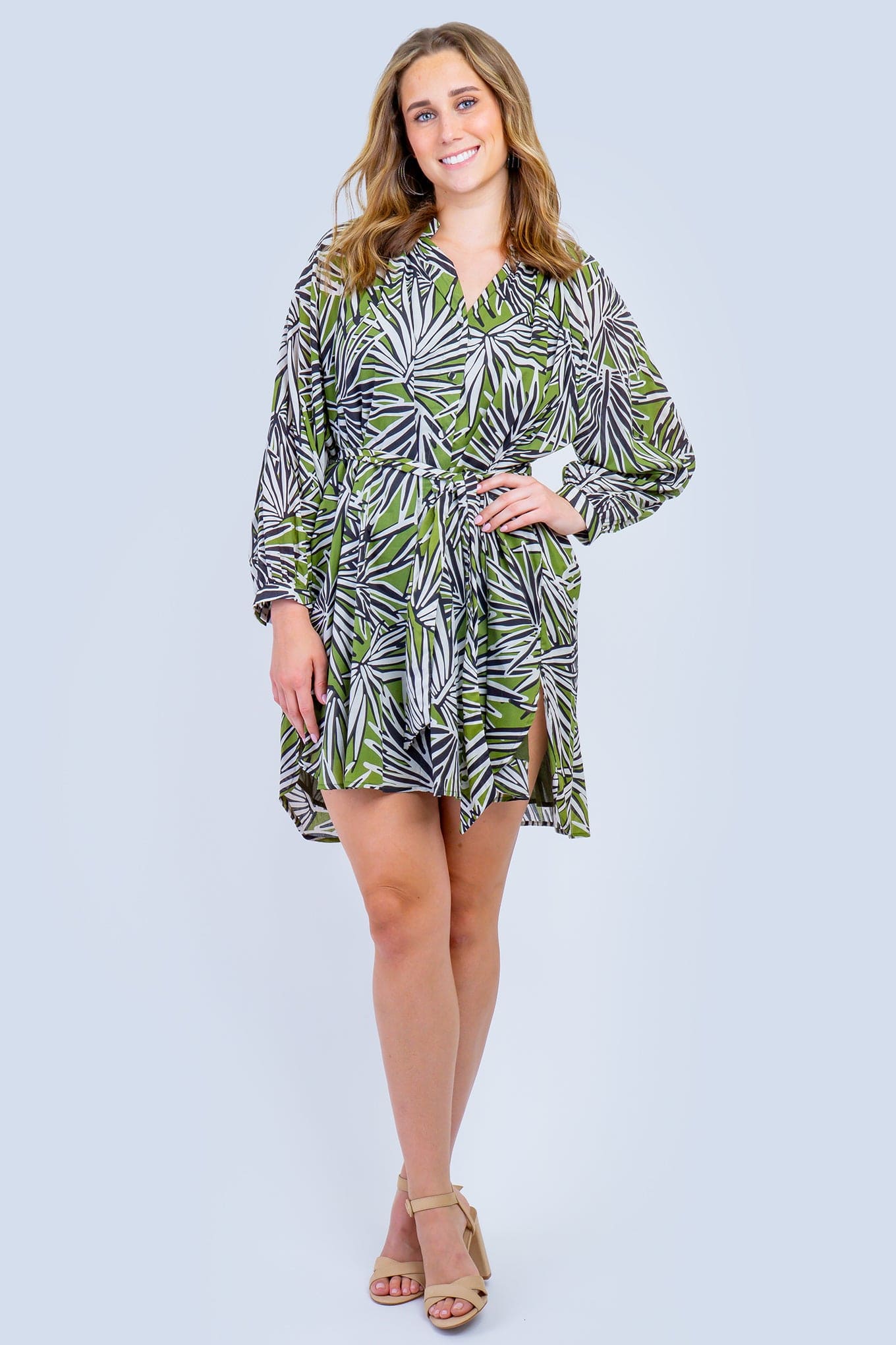 DCD DRESSES Banana Palm Print Shirt Dress