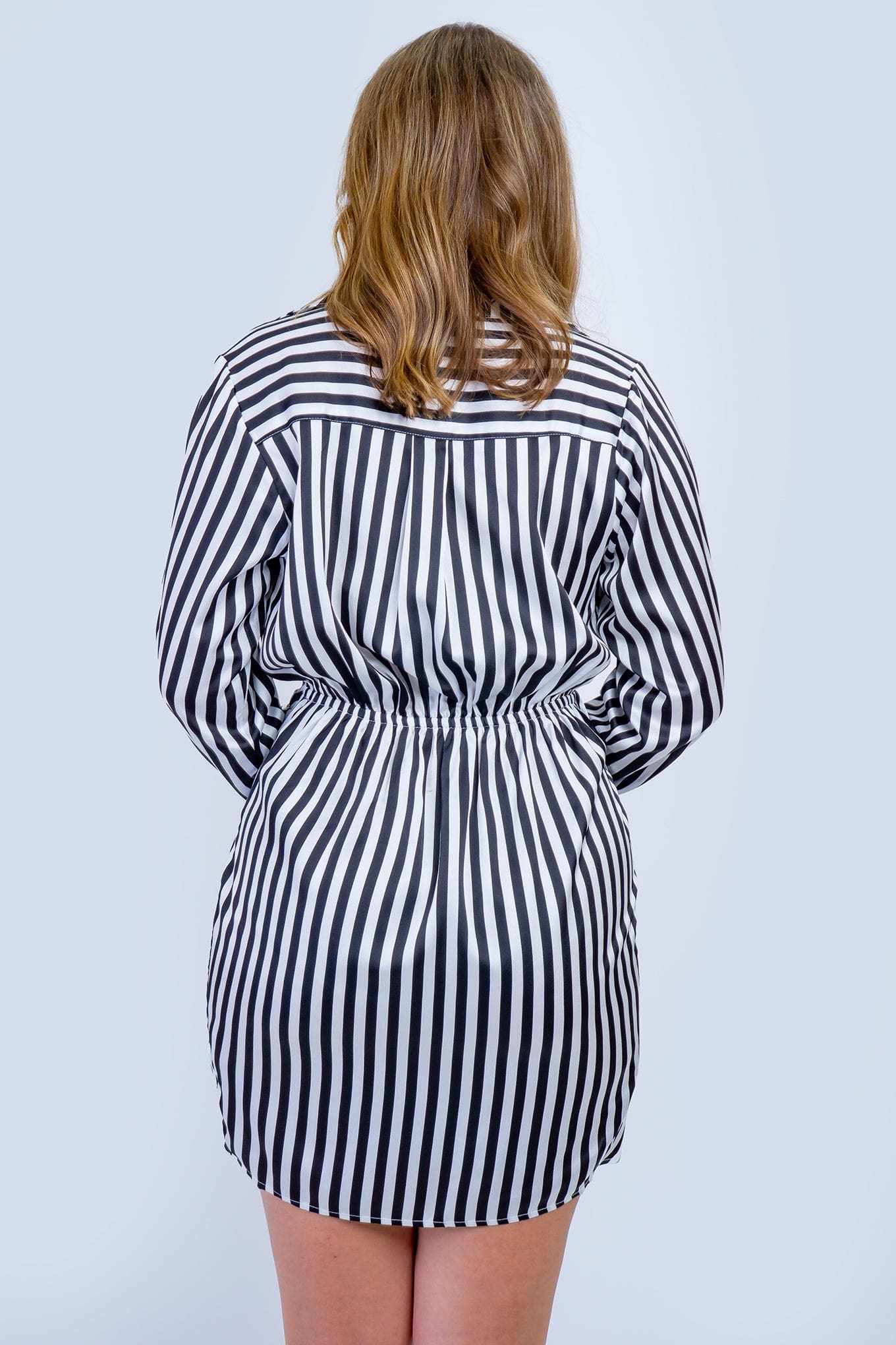 DCD DRESSES Black and White Stripe Satin Dress
