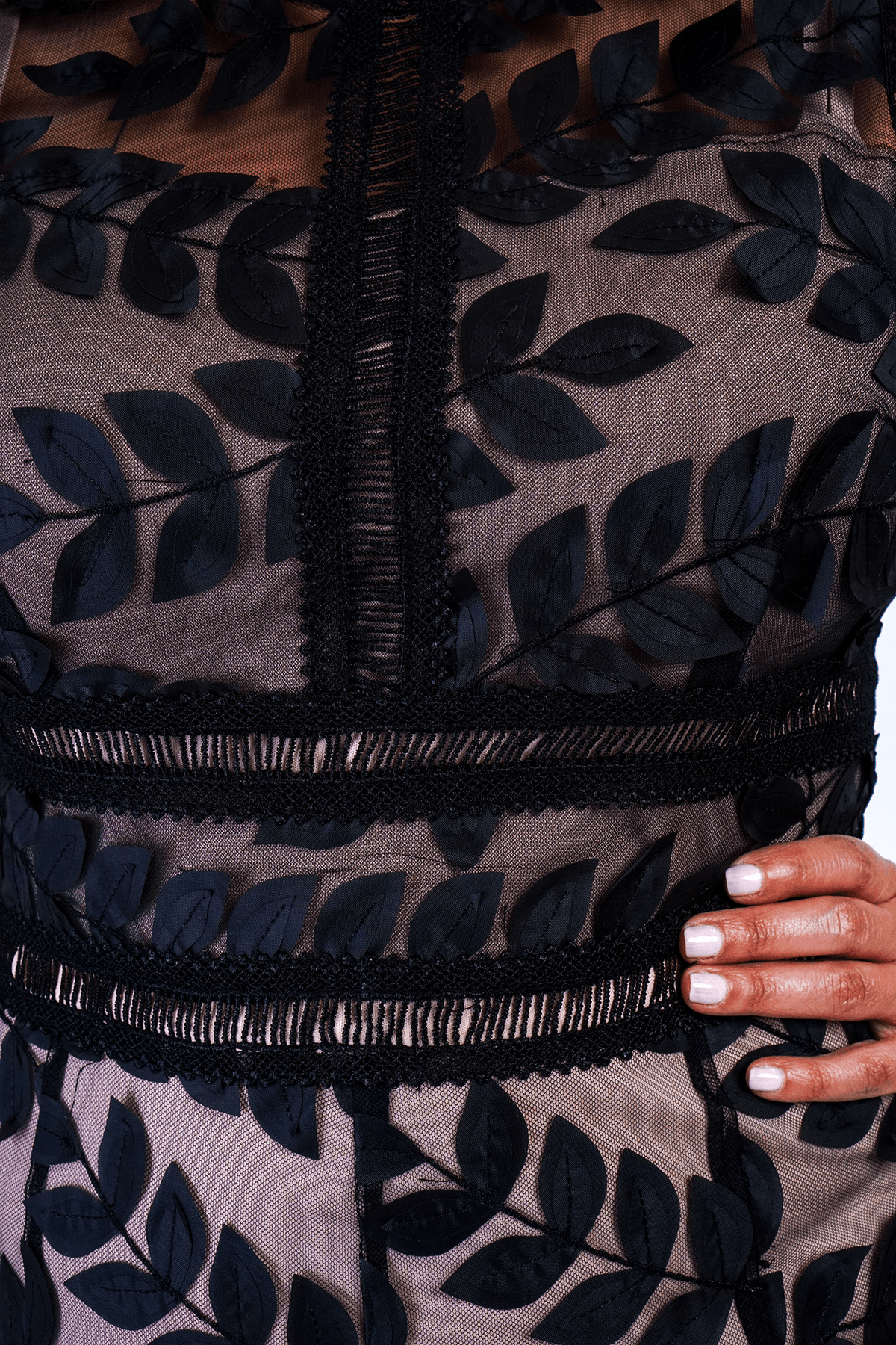 DCD DRESSES Black Floral Lace Overlay Midi Dress