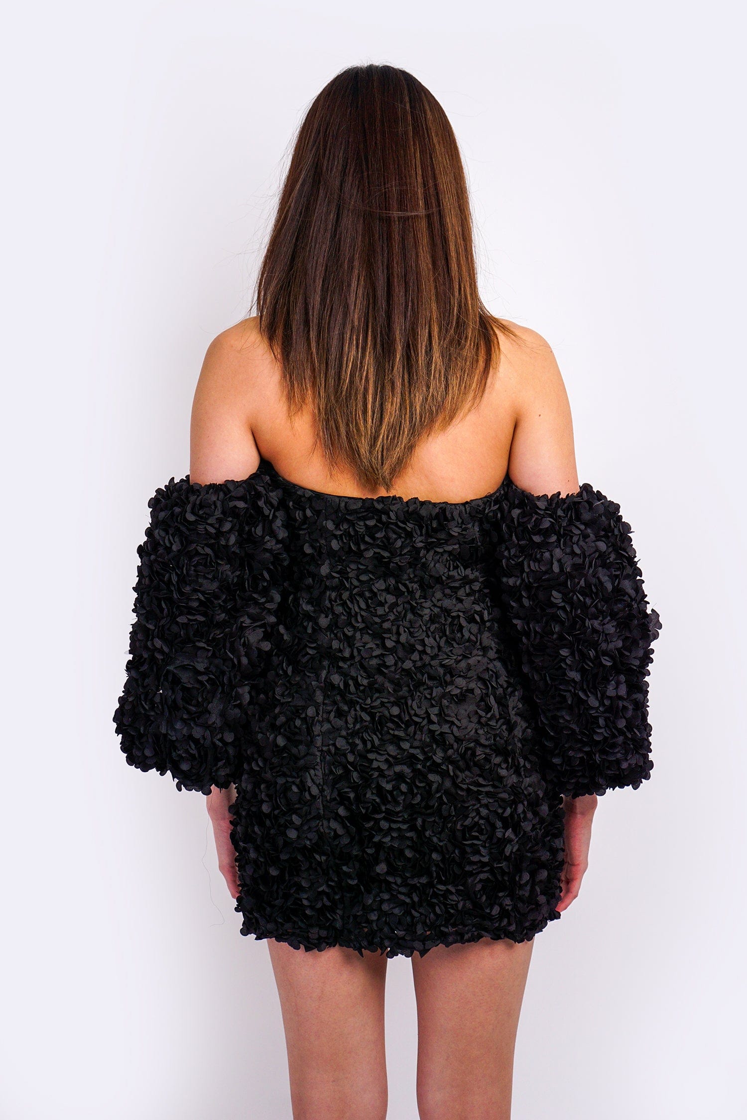 DCD DRESSES Black Fluffy Off Shoulder Dress