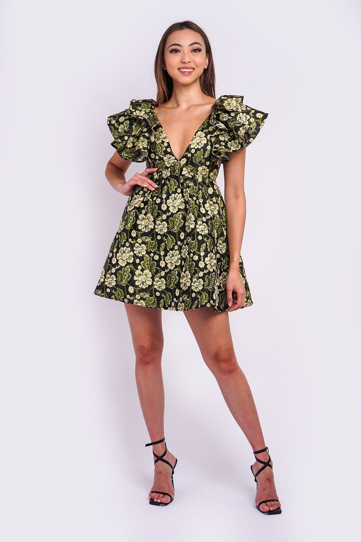 DCD DRESSES Black/Green Flower Dress
