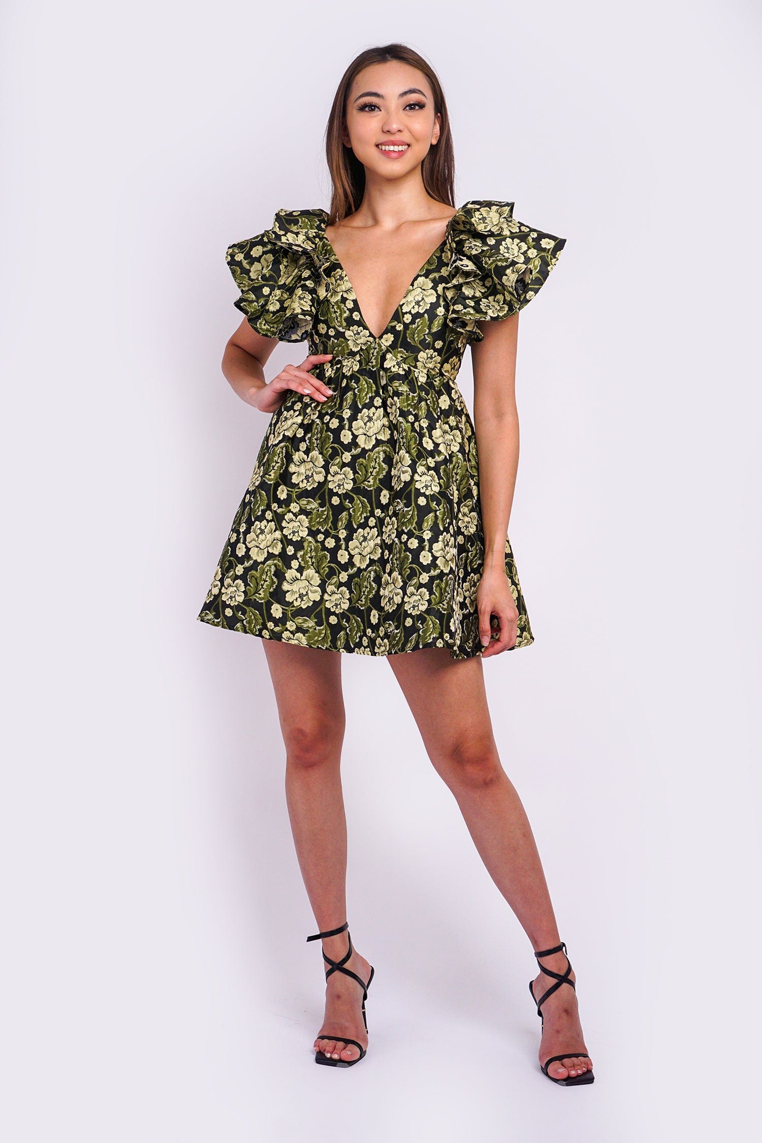 DCD DRESSES Black/Green Flower Dress