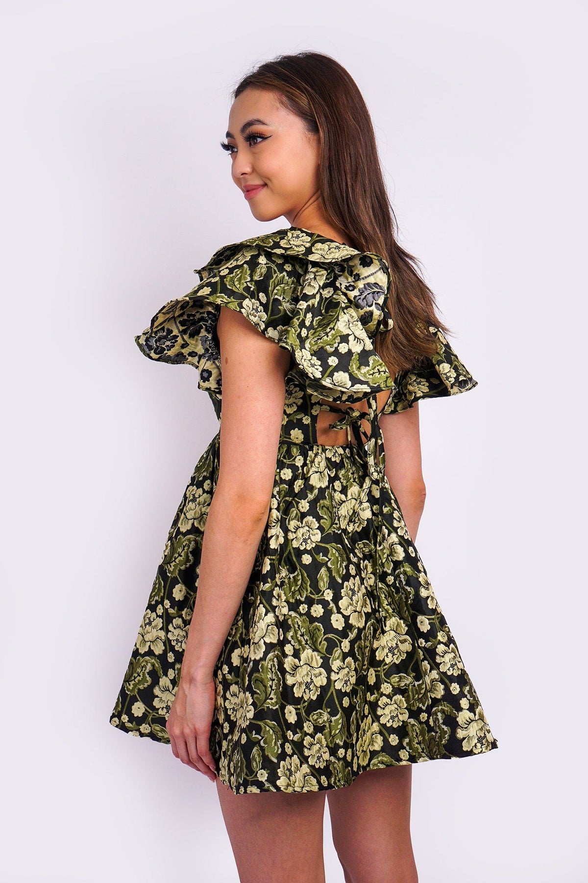 DCD DRESSES Black/Green Flower Dress