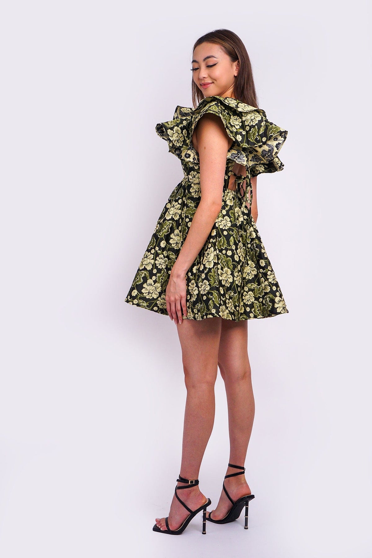DCD DRESSES Black/Green Flower Dress