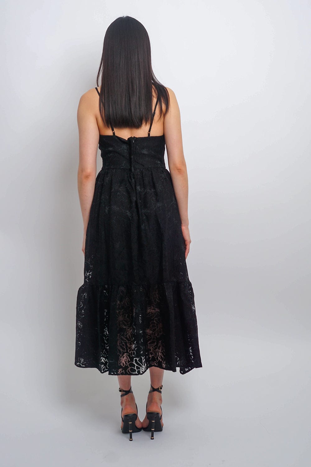 DCD DRESSES Black Lace Sweetheart Midi Dress