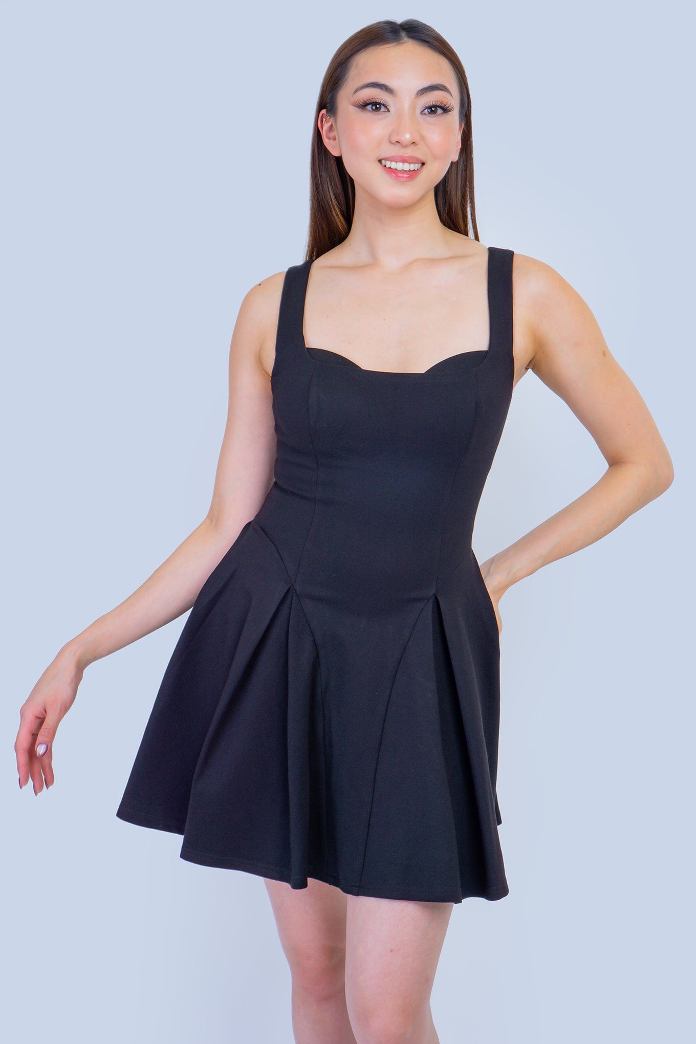 DCD DRESSES Black Ponte Knit Peek-A-Boo Flared Dress