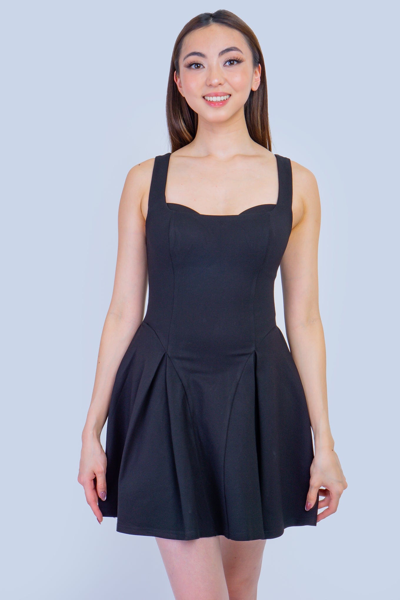 DCD DRESSES Black Ponte Knit Peek-A-Boo Flared Dress