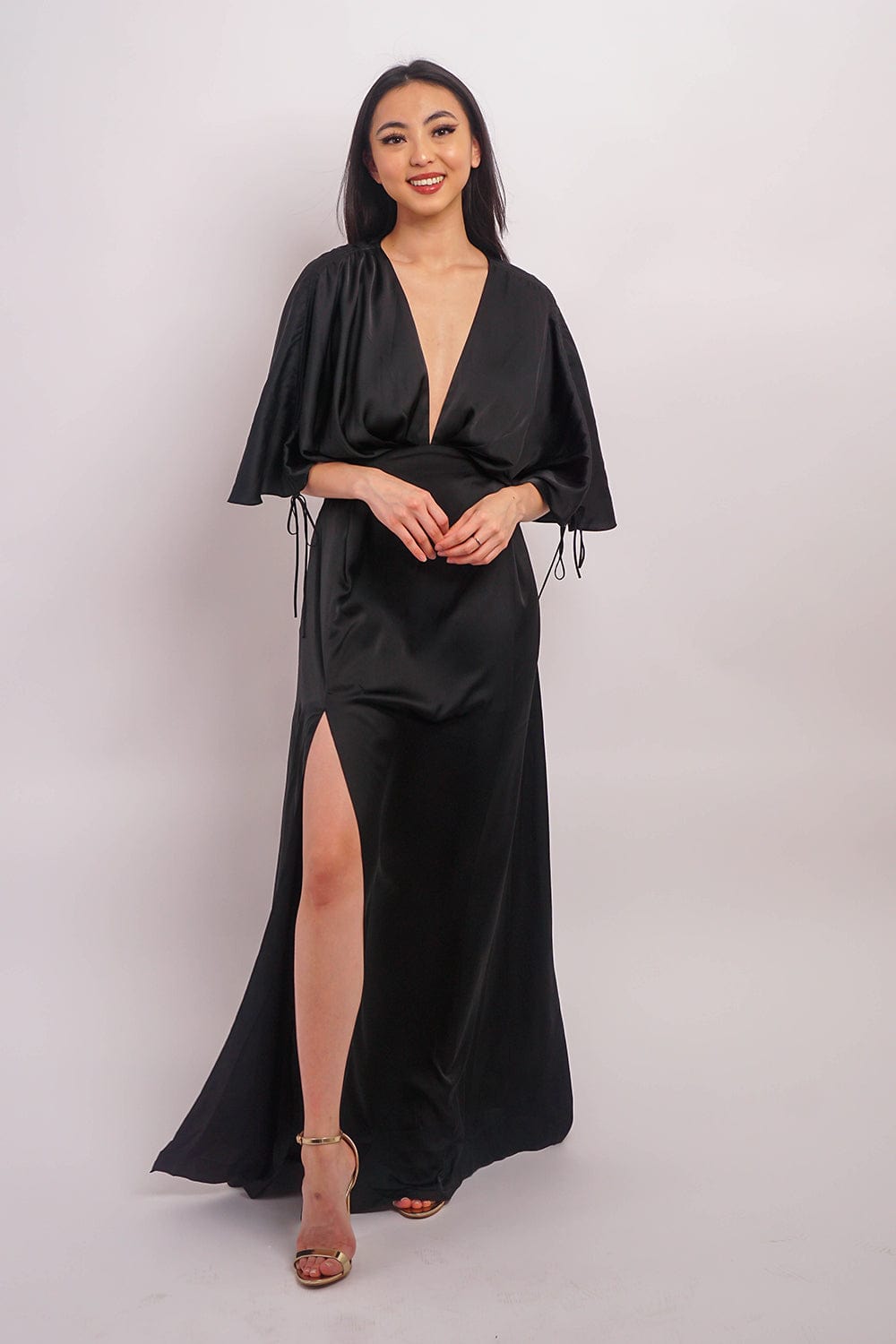 DCD DRESSES Black Satin Kasumi Maxi Dress