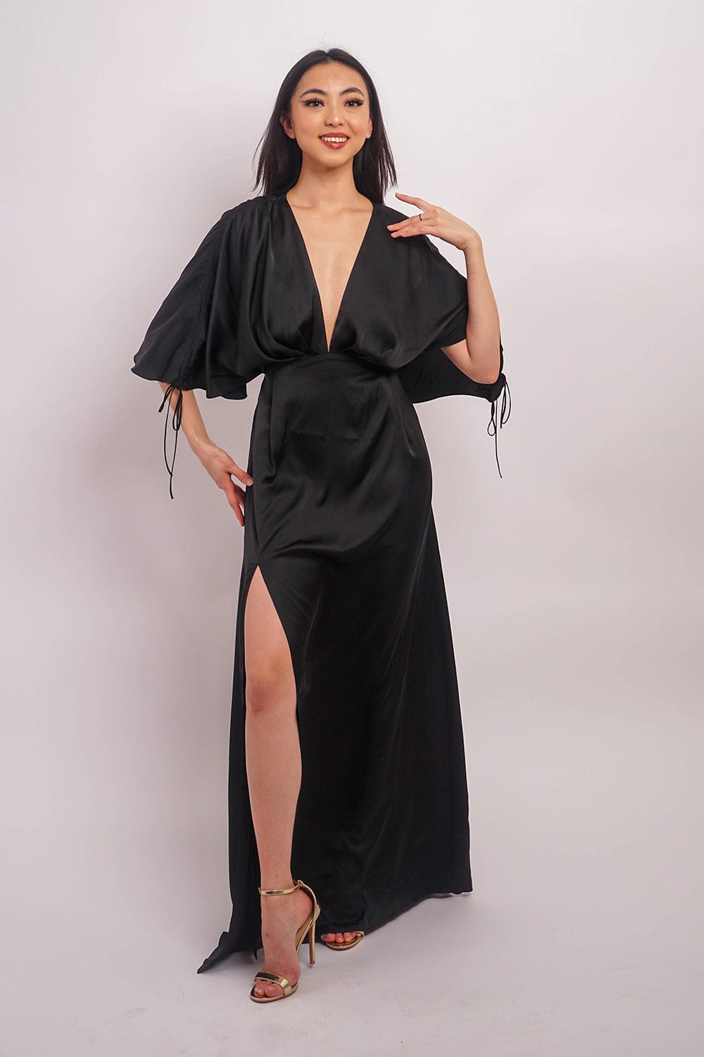 DCD DRESSES Black Satin Kasumi Maxi Dress